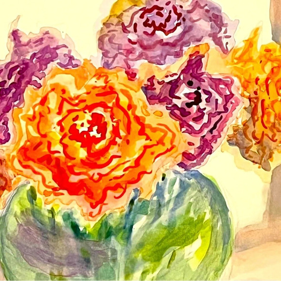 Original Watercolor Painting NWOT Flowers In Vase Ready To‎ Frame - Picture 4 of 6